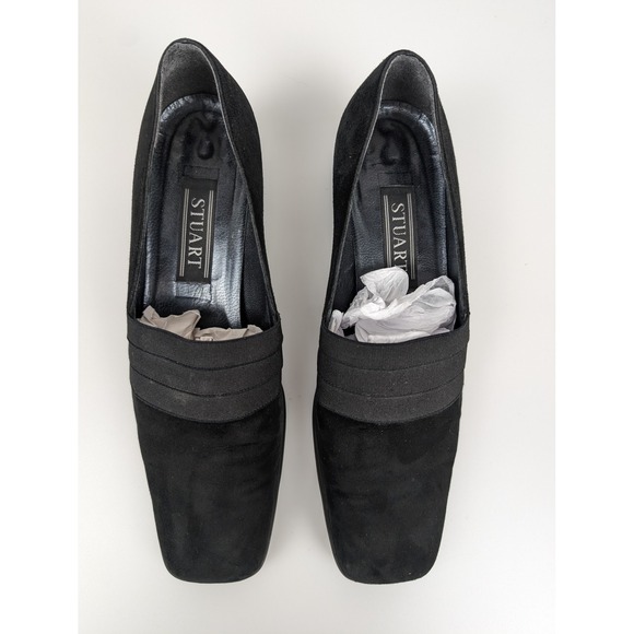 Stuart Weitzman Gorham Black Suede Chunky Block Heel Square Toe Shoe 9.5 Y2K - Picture 8 of 10